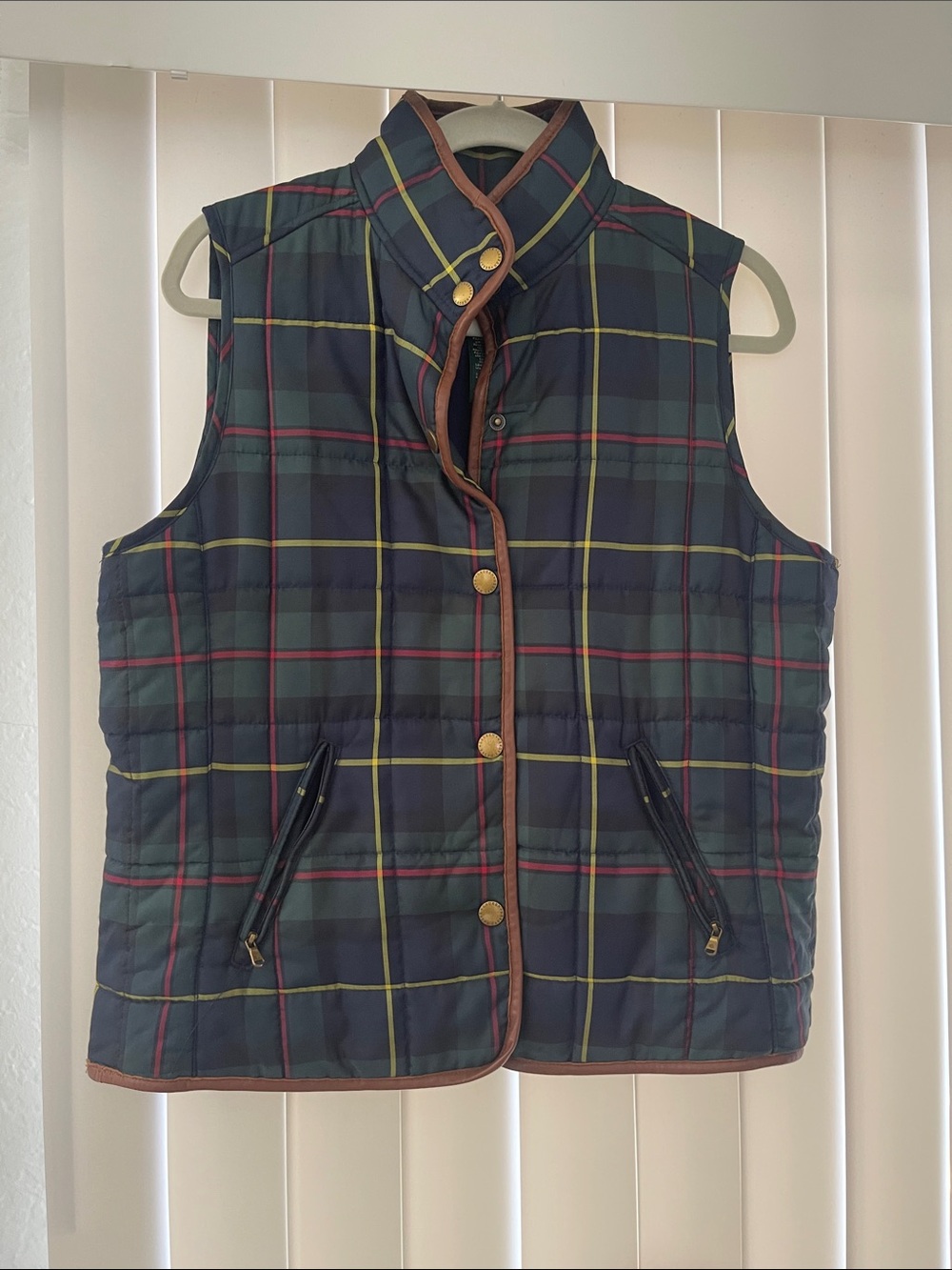 Ralph Lauren Quilted Plaid Women's Vest with Contrast Trim - Navy/Green